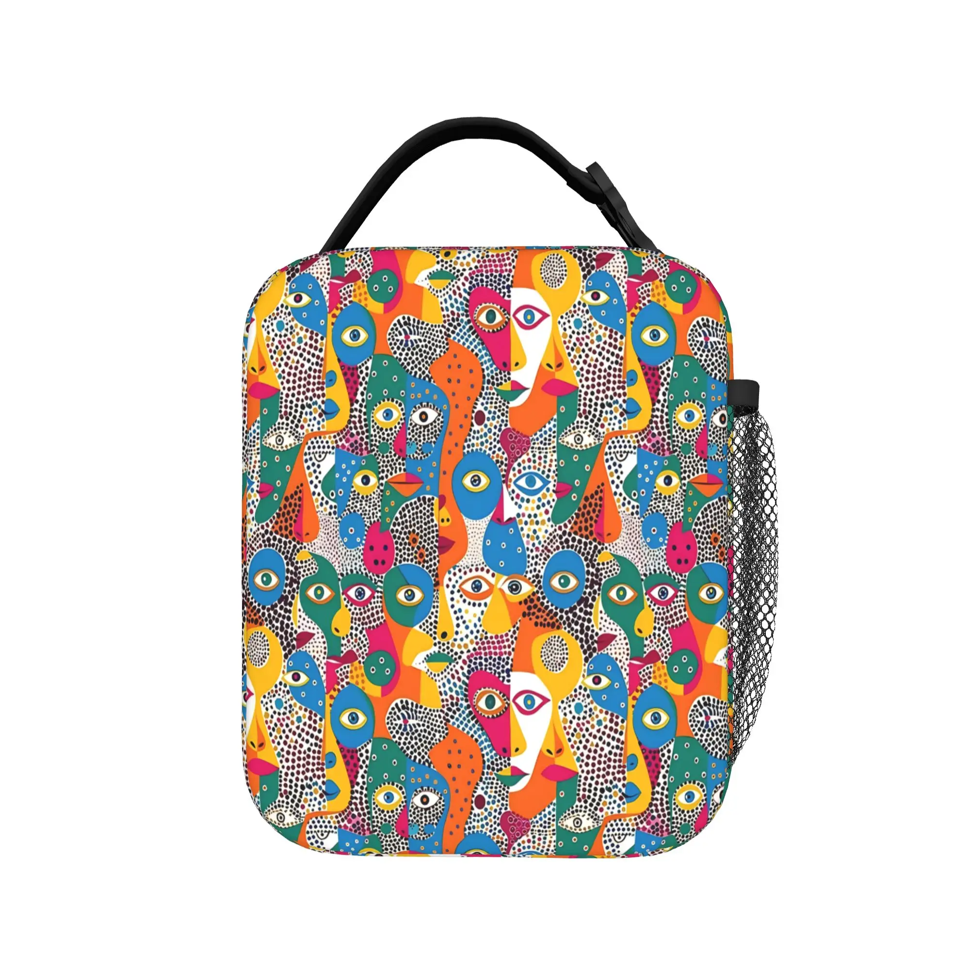 Yayoi Kusama Abstract Face Lunch Bag For Women  Graphic Design Office Lunch Box Kawaii Portable Oxford Cooler Bag
