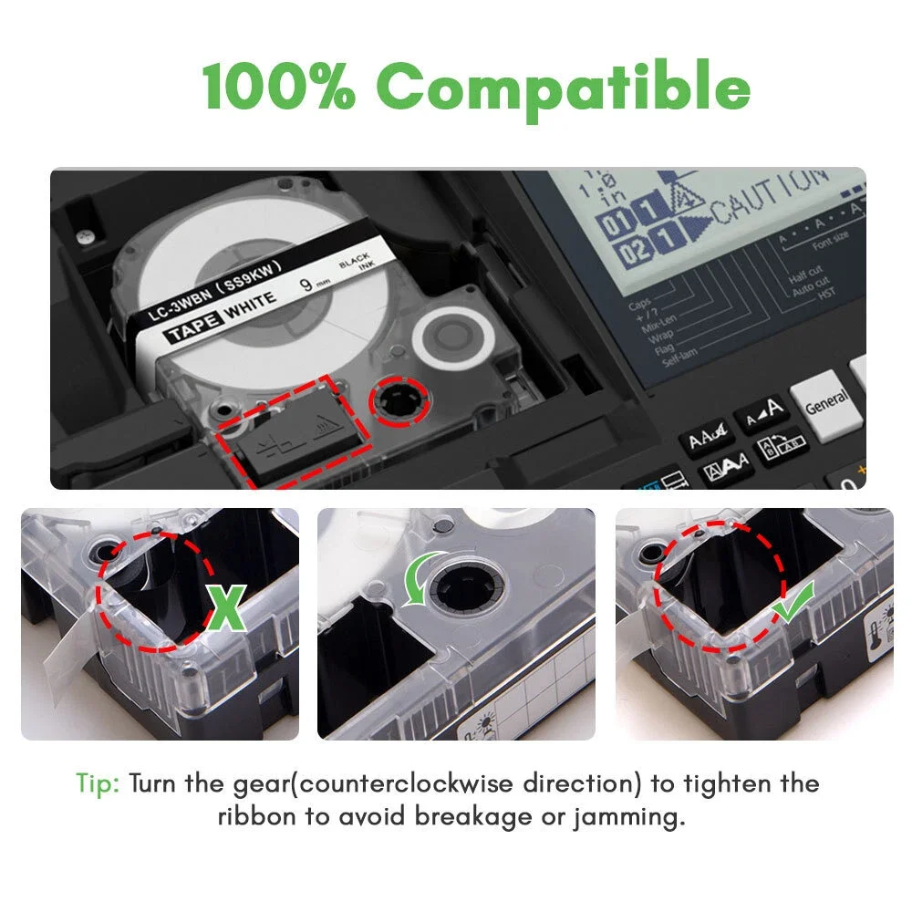 5PCS 9/12/18/24mm Tapes Compatible For Epson AS12KW LK-4WBW Black on White Label Tape For Epson LW-400 LW-300 LW-700 Printer