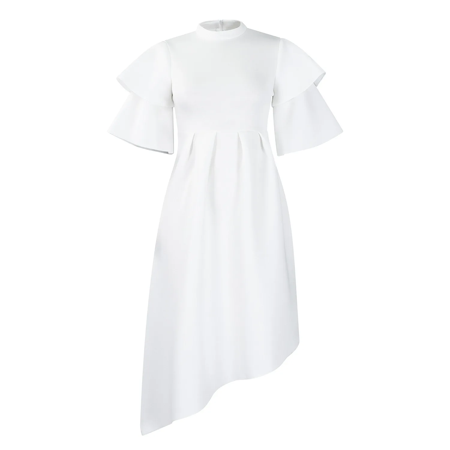 Verão feminino novo vestido de cor sólida com mangas de babado de camada dupla, vestido de banquete africano, vestido de dama de honra