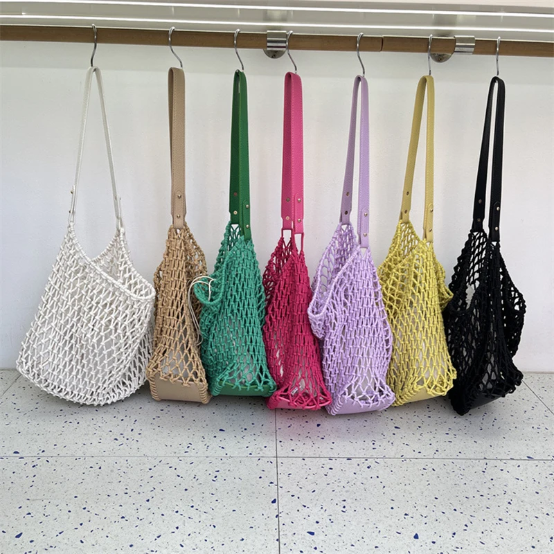 Hollow Out Weave Beach bucket Bags For Women Luxury Designer Handbag And Purses 2024 New In Casual  With Inner Pocket Shoulder