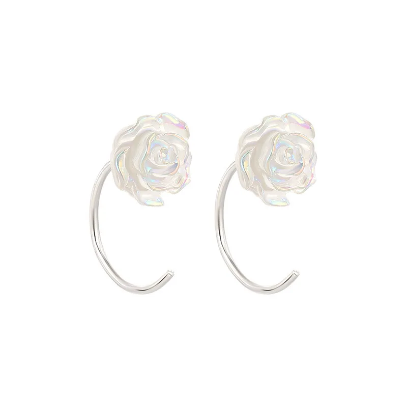 Brincos rosas coloridos transparentes para mulheres, simples brinco de flor doce acessórios de jóias elegantes presentes de festa