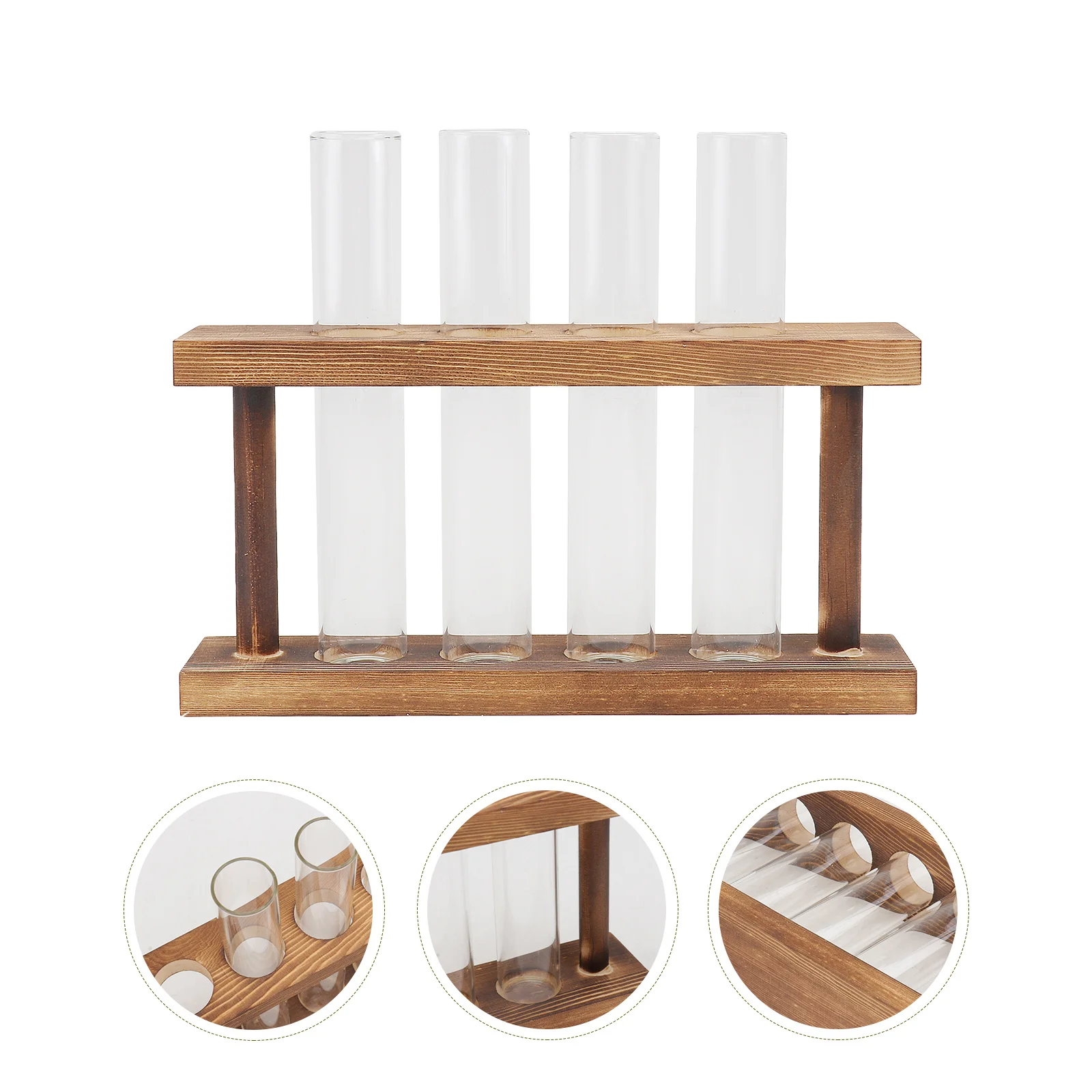 

1Pcs Creative Water Planting Test Tube Vase Transparent Glass Container with Wooden Rack for Home Decor Desktop Plant Holder