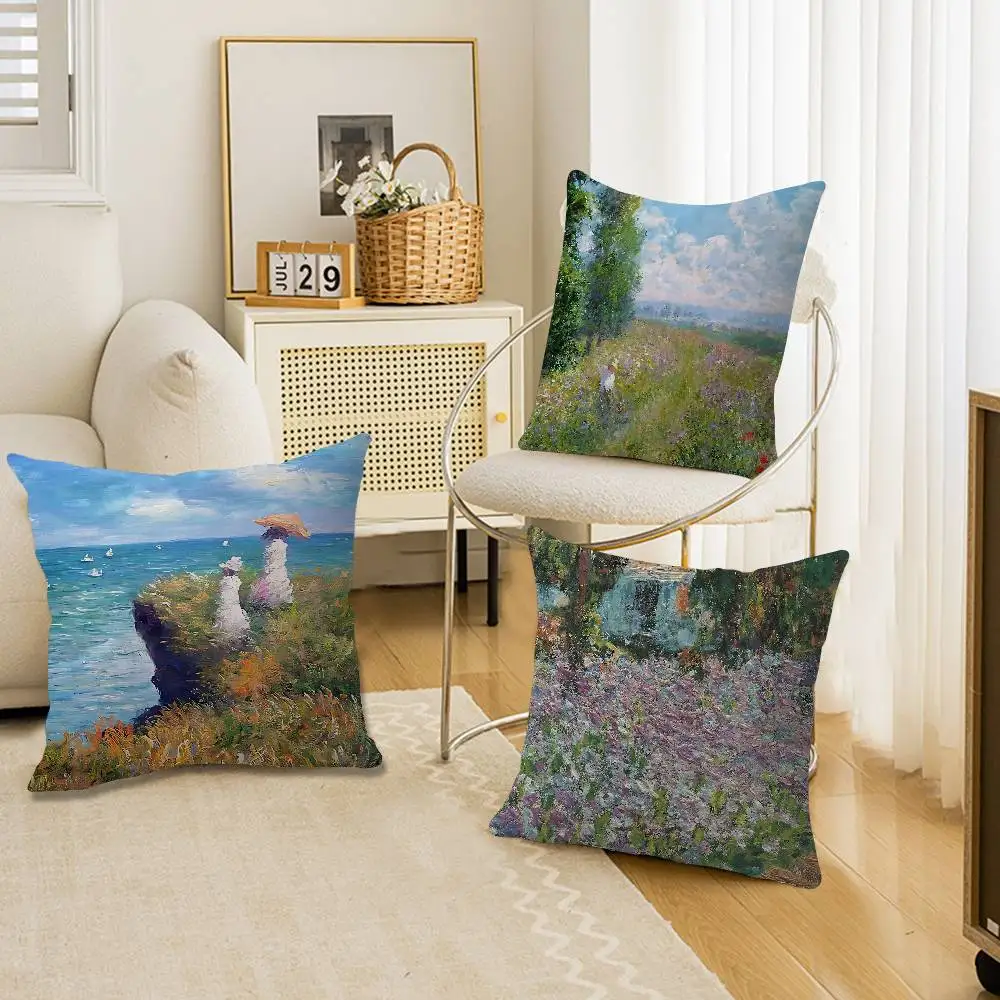 C-Claude Monet Cushion Cover Pillowcase Upholstery Sofa Throw Pillow Home Decor Pillowcas