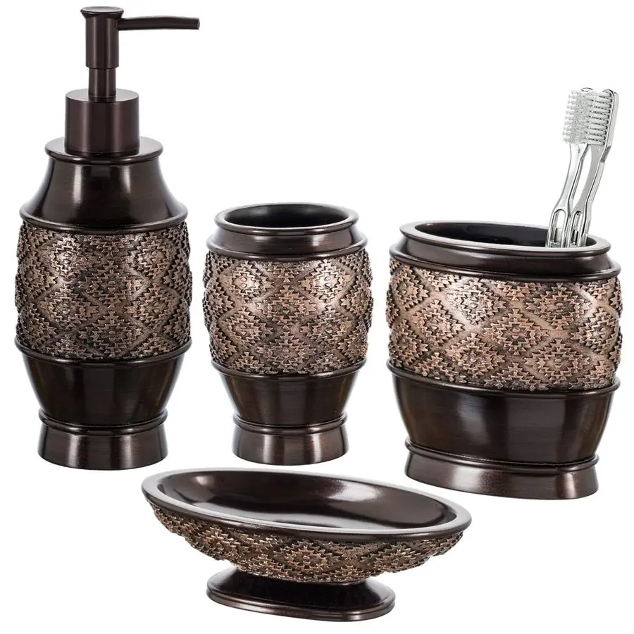 

Dublin Brown Bathroom Accessories Set Complete 4 Pc. Bathroom Sets Accessories, Luxury Bathroom Accessory Set Soap Dispenser, So