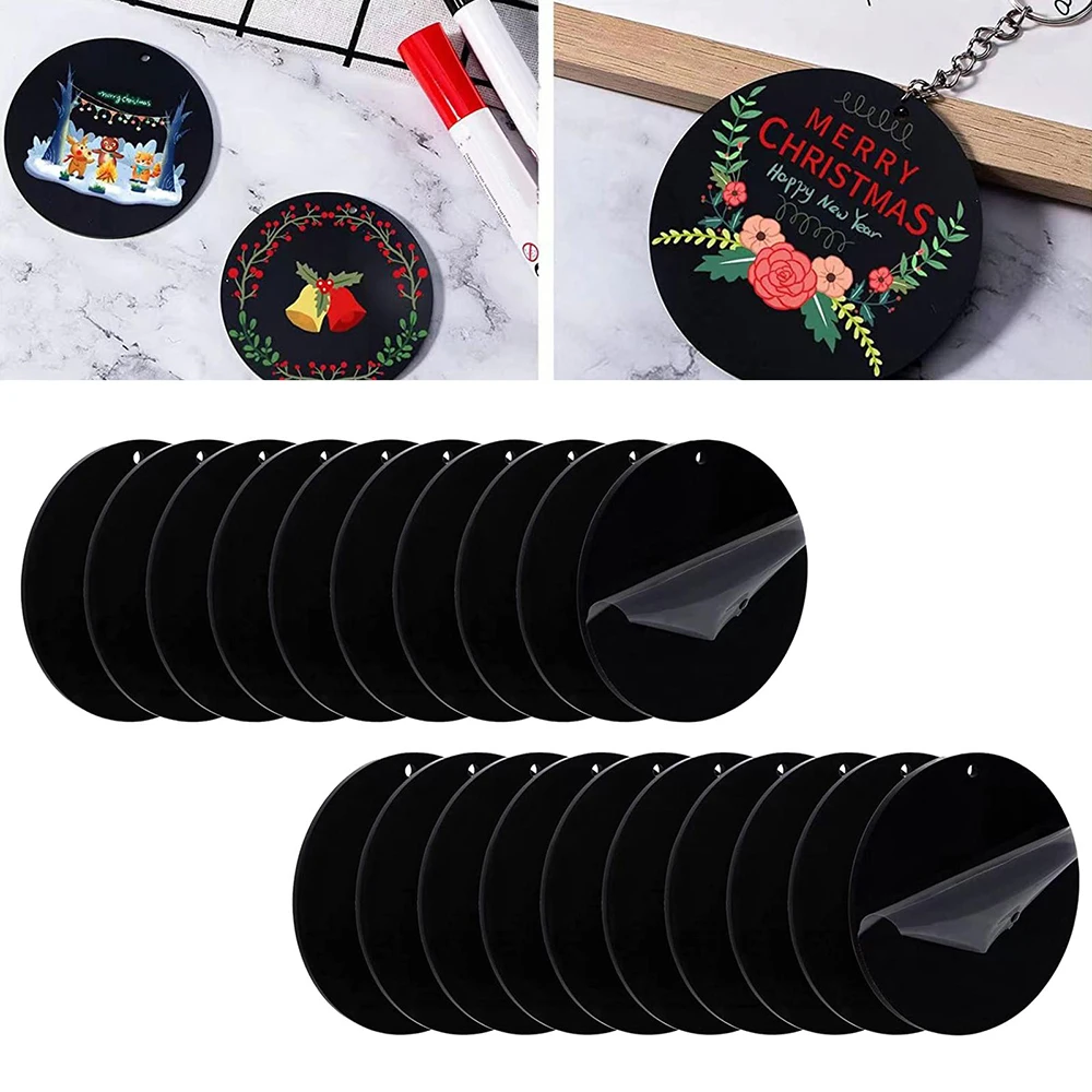 50PCS Black Acrylic Blanks Round Circle Disc Christmas Ornaments for Vinyl Painting Engraving Wedding Christmas