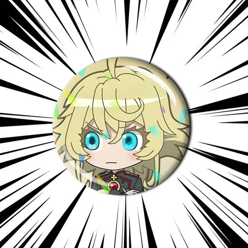 S-Saga of Tanya the Evil Anime Customizable Round Brooch Pins, Personalized Badges With Broken Glass Design Fashion Accessory