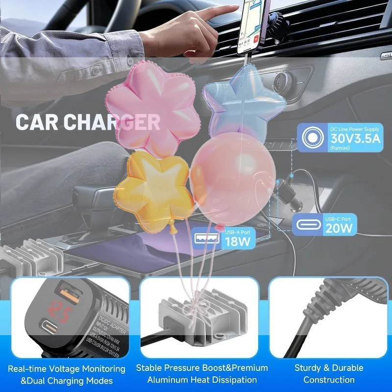 Car Cigarette Lighter Voltage Converter 12V-24V DC Power Adapter High Compatibility for Car Phone GPS Dash Cam Use