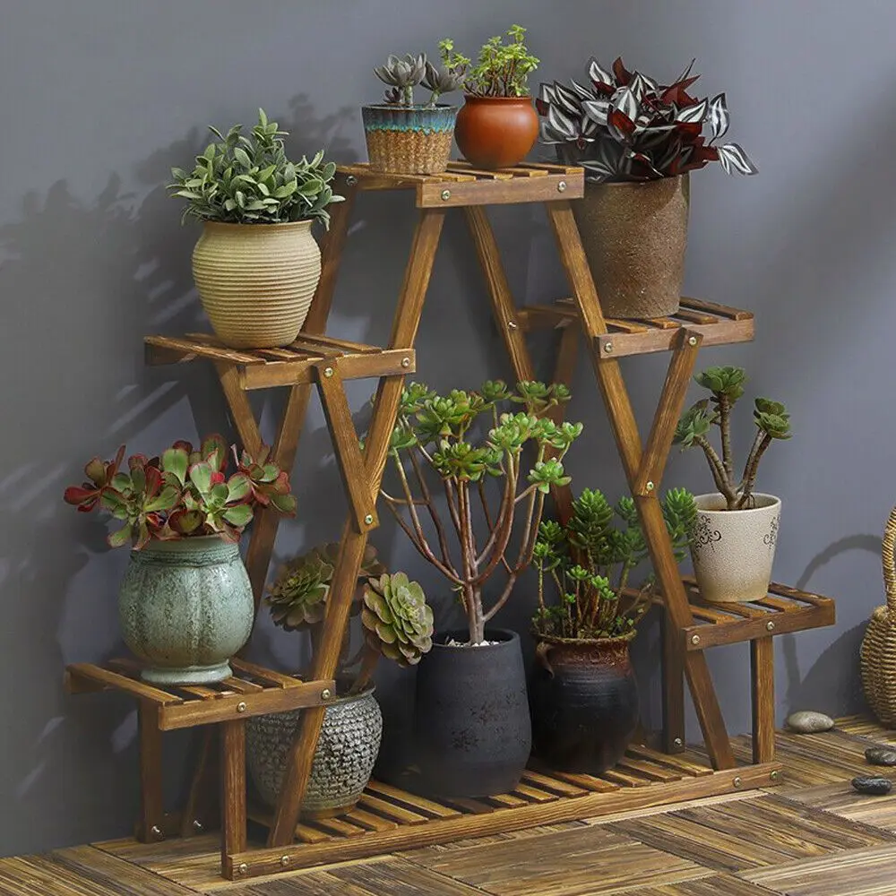 

Triangle Shape Step Plant Stand Freestanding Rolling Ladder Flower Stand Shelves