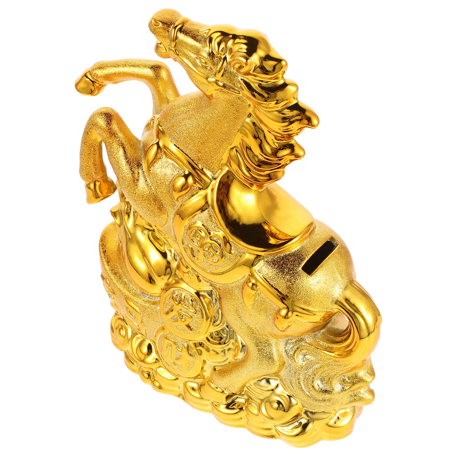 

Golden Ceramic Horse Coin Bank Smooth Glossy Finish Decorative Animal Money Holder for Desk Living Room Shelf Display