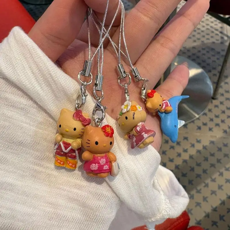 귀여운 핑크 엔젤 보우 케이크 헬로 키티 키체인 만화 일본 돌고래 복서 헬로 키티 펜던트 액세서리 생일 선물