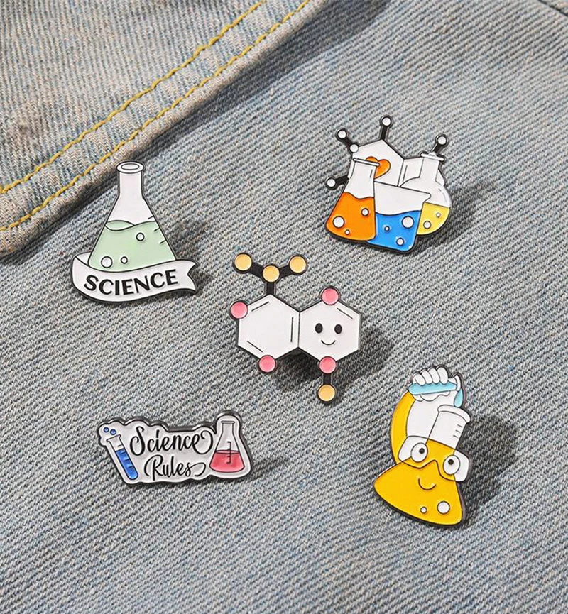 Alfileres de solapa, insignias de experimentos de ciencia, elemento de estructura Molecular, joyería, esmalte de laboratorio de química, Pines personalizados para bolsa y ropa