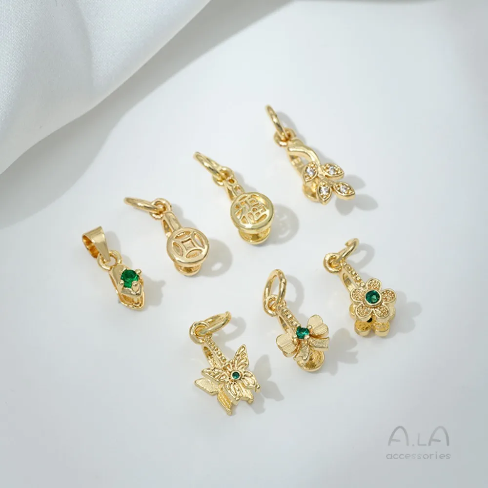 

1Pcs Copper Charms 14K Gold Color Green Melon Seed Buckle Fu Copper Wire Leaf Butterfly Safety Buckle DIY Jewelry Accessories