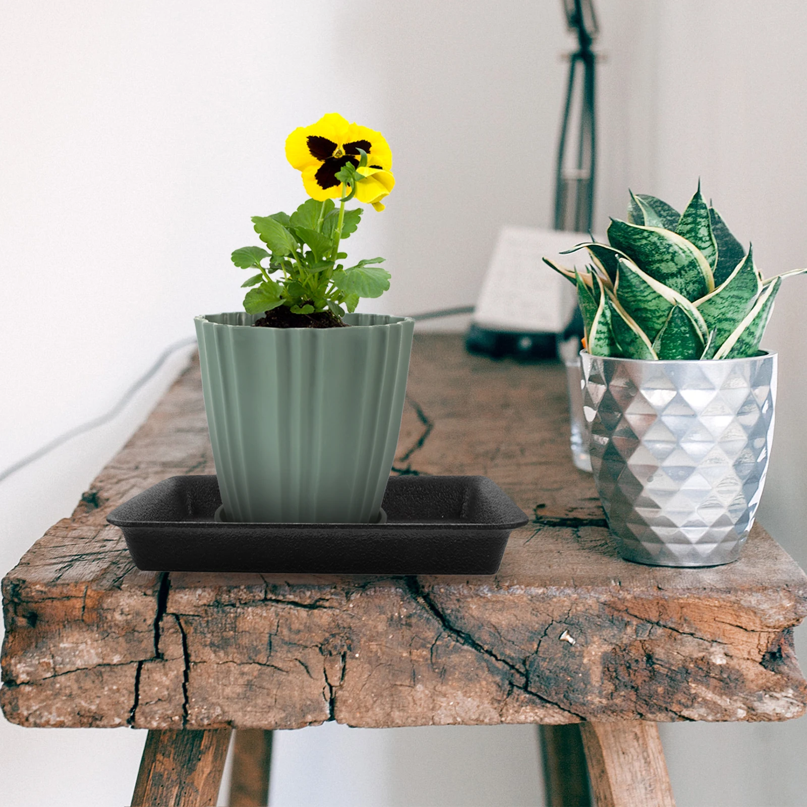 

6pcs Rectangular Flower Pot Tray Plant Saucers Black HY220 Durable Water Catching Planter Plates No Holes