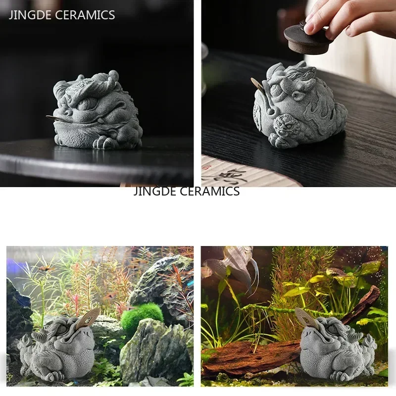 Creative Sandstone Fengshui Gold Toad Tea Pet Decoration Tea Tray Fish Tank Desktop Decoration Stone Carving Arts and Crafts