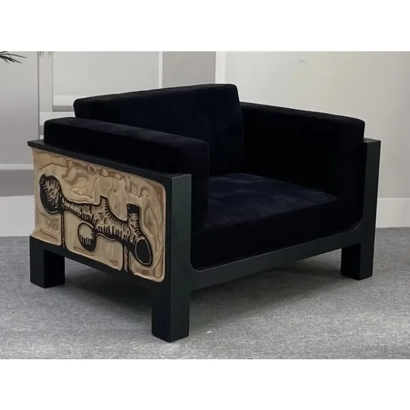 Luxury single-seater sofa chair, wooden sponge matte velvet fabric, home interior design and villa decoration