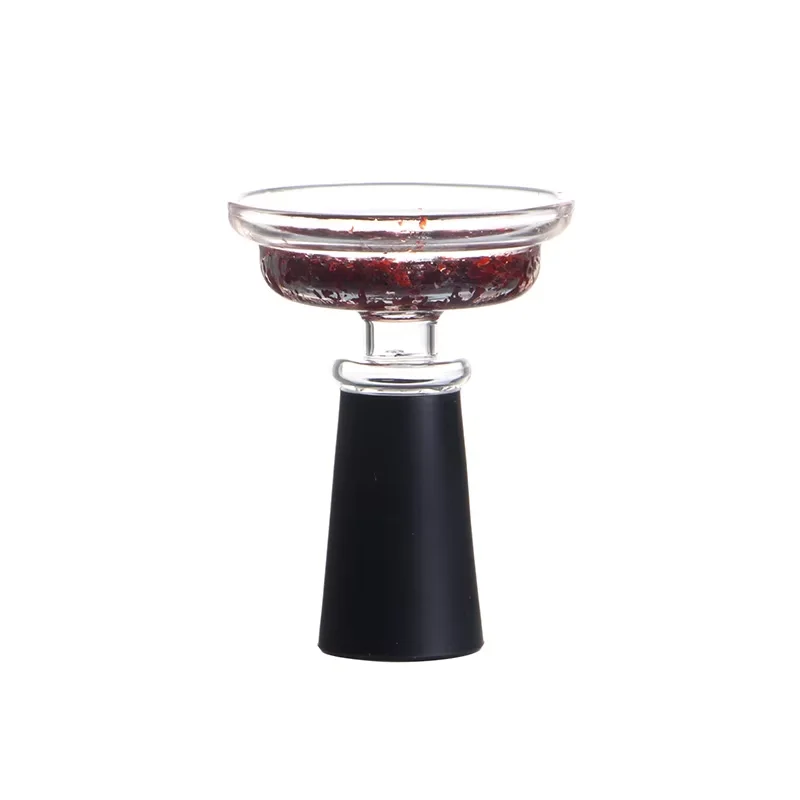 New Design Heat Resistant Glass Hookah Bowl Flat Tobacco Chicha Head with Big Hole Black Blue Silicone Connector for Nargile