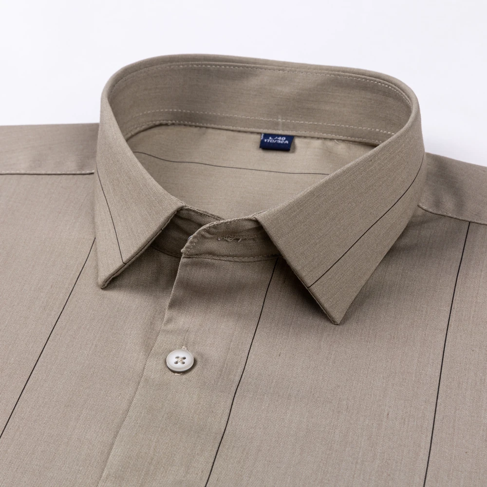 Men's Timeless Striped Spread Collar Dress Shirt - Long Sleeve Soft Stretch Business Formal Pocketless for Office & Casual Wear