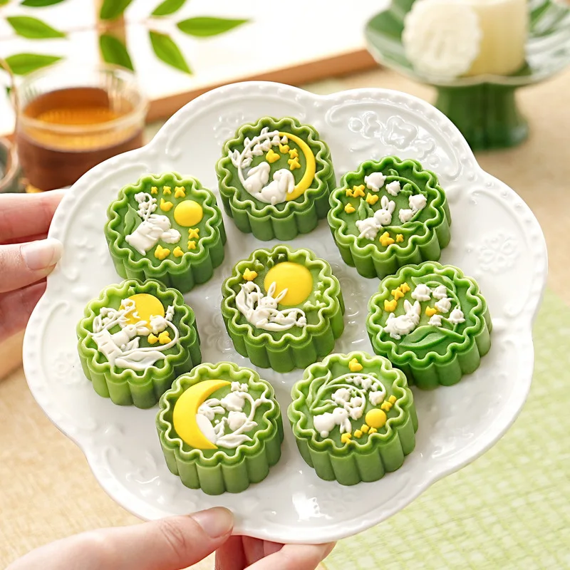 Orchid & Jade Rabbit Mooncake Mold Hand Press Food Grade Pastry Mold for Mung Bean Cake Home Baking Tool