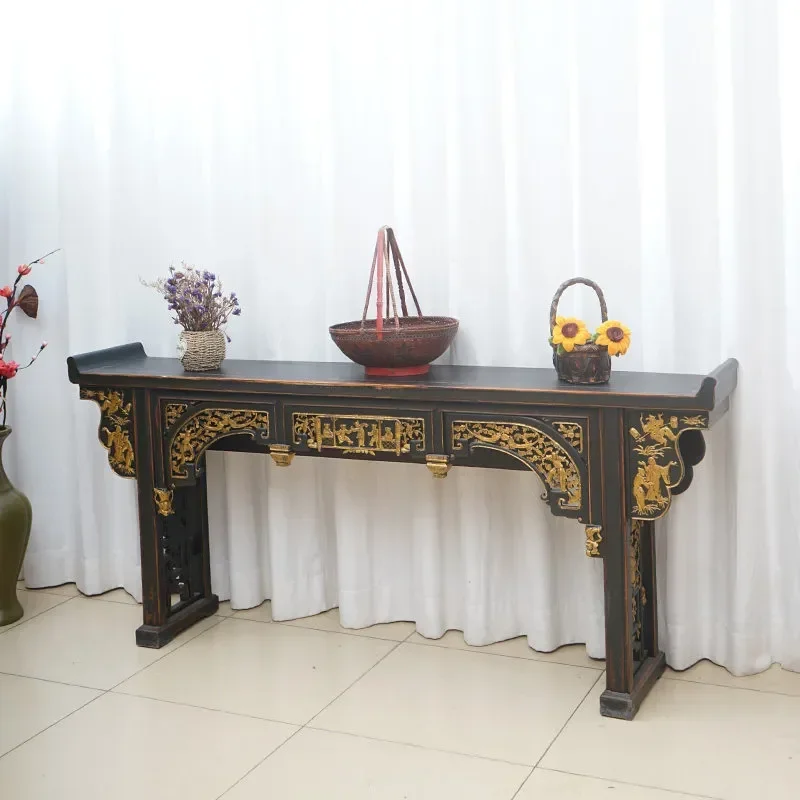 Ming and Qing Style Antique Strip Case New Chinese Solid Wood Retro Xuan Guan Console Warping Head Table Classical Shrine