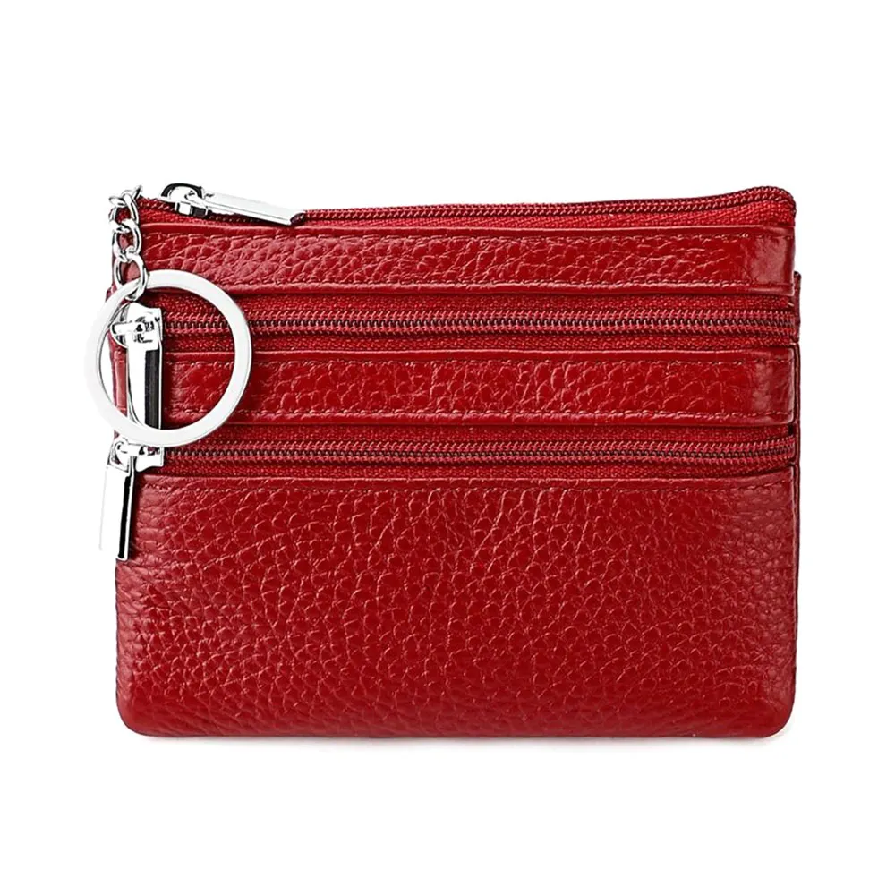 Portable PU Leather Money Coin Purse Wear-resistant Waterproof Credit Card Holoder Zipper with Key Ring Wallet Money Bag