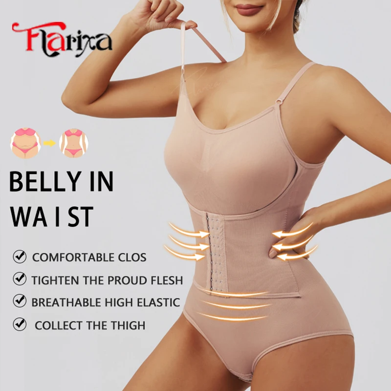 Flarixa Women Suspender Shapewear Bodysuit With Hooks Seamless Waist Trainer Body Shaper Briefs Butt Lifter Tummy Slimming Faja image 2