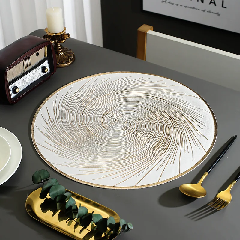 Creative Swirl Luxury Placemat Heat Insulation Mat Washable Round PVC Silver Firework Compass Pattern Household Anti-scald Mat
