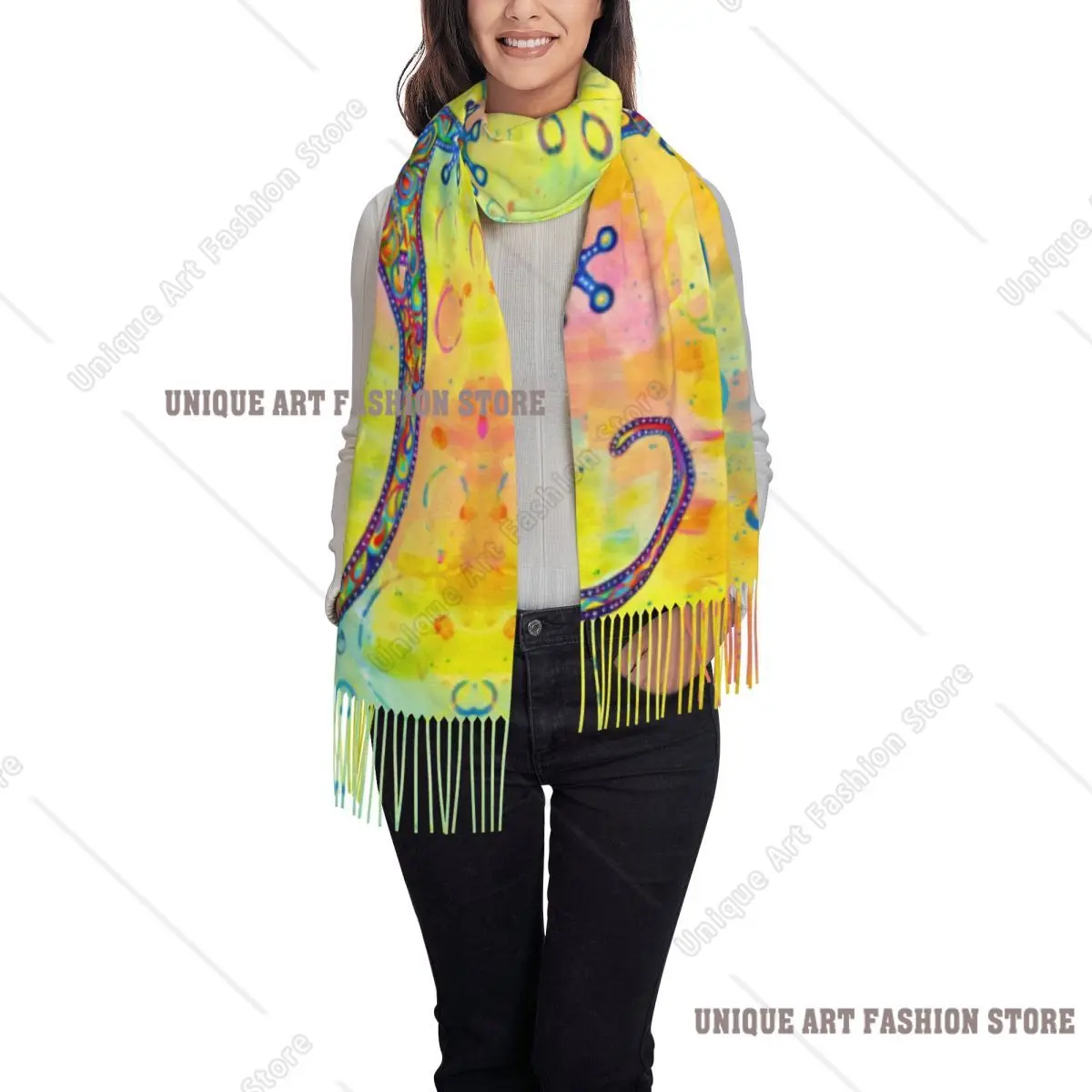 Custom Gecko Psychedelic Paisley Lizard Scarf Wrap for Women Long Winter Warm Tassel Shawl Unisex Scarves