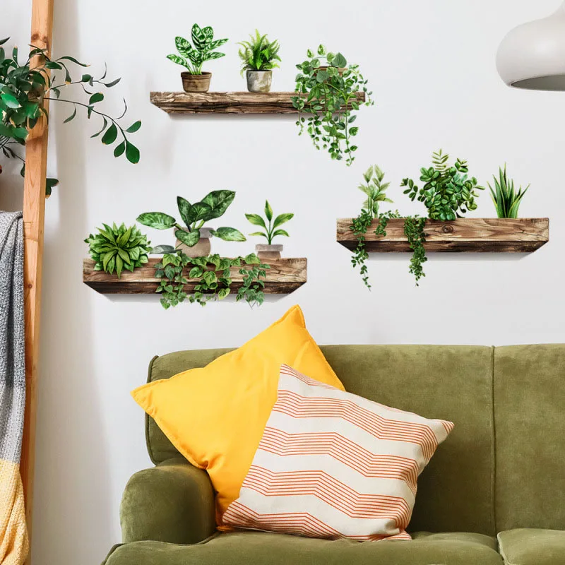 

Simulation Of Green Plant Ornamental Potted Wall Stickers Self-adhesive Removable Wall Mural DIY Wall Art Home Decor Accessories