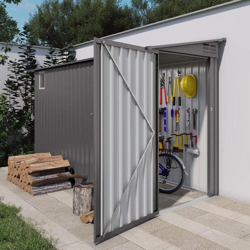 Lean to Shed 4x9FT Outdoor Waterproof Metal Storage with Sloped Roof, Customized