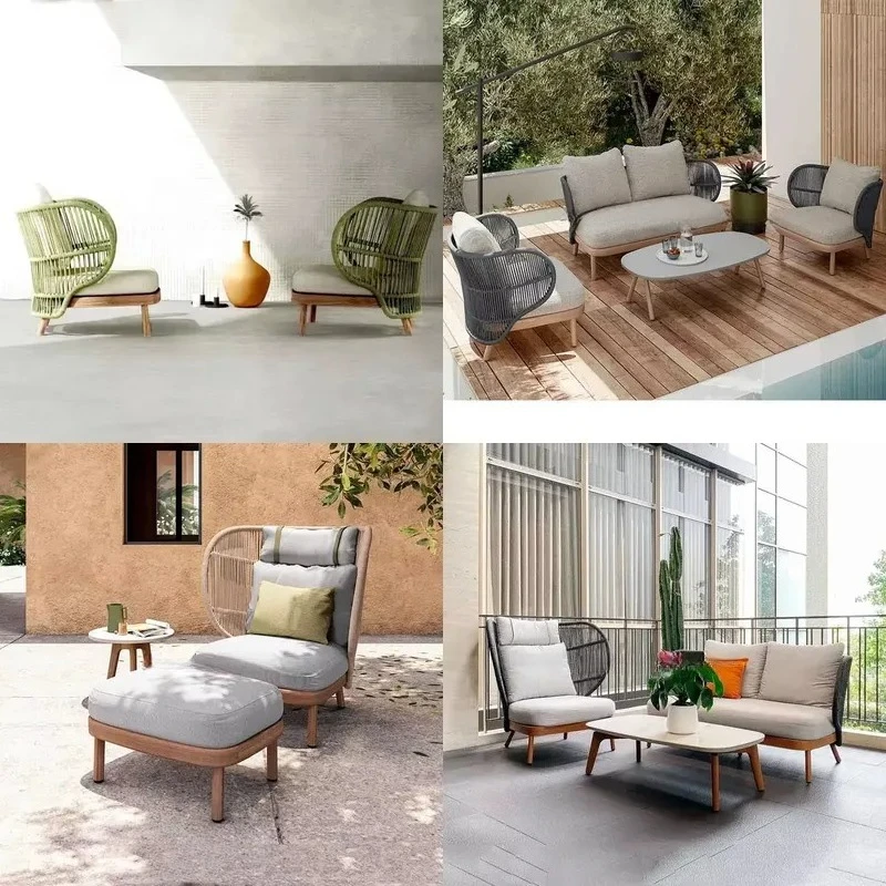 Hot Sale Teak Outdoor Furniture Woven Rope Garden Sofa Modern Patio Sofa and Table Set