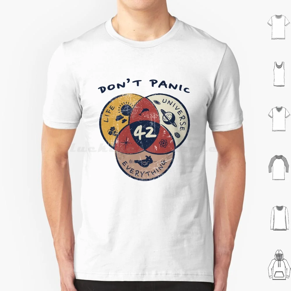 Diagrama de Venn: camiseta Life, el universo y todo, talla grande, 100% algodón, 42 cuarenta y dos cuarenta y dos, universo de vida, todo
