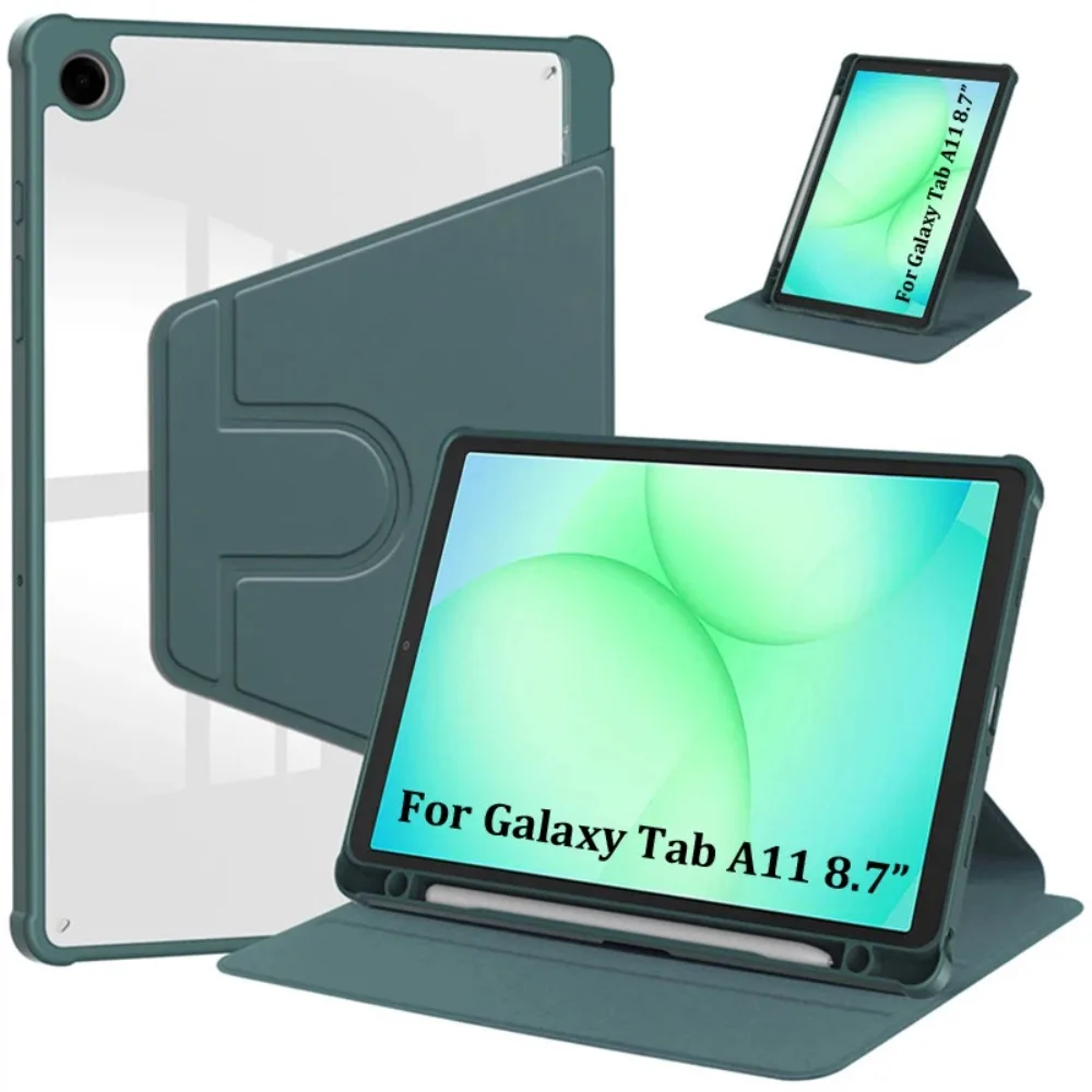 

360° Rotating Acrylic Stand Tablet Case For Samsung Galaxy Tab A11 A9 8.7 Inch with Pen Holder Shockproof Protect Leather Cover
