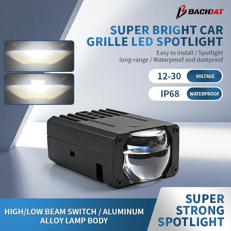 IP68 Waterproof 12‑24V High Power Auxiliary Driving Lamp, Dual‑Use Spot Light for Car Grille & Motorcycle Grille Mount LED Light