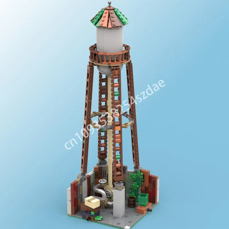 

521 шт. MOC маленький город, водяная башня, модульные здания, строительные блоки, детский творческий подросток, рождественская игрушка в подарок
