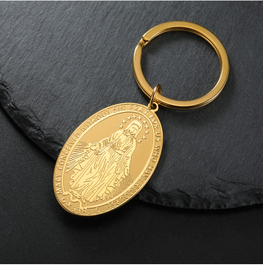 COOLTIME Jungfrau Maria Anhänger Schlüsselanhänger Christentum Religiöser Gläubiger Segen Edelstahl Schlüsselanhänger Schmuck für Männer Frauen – Detail 11