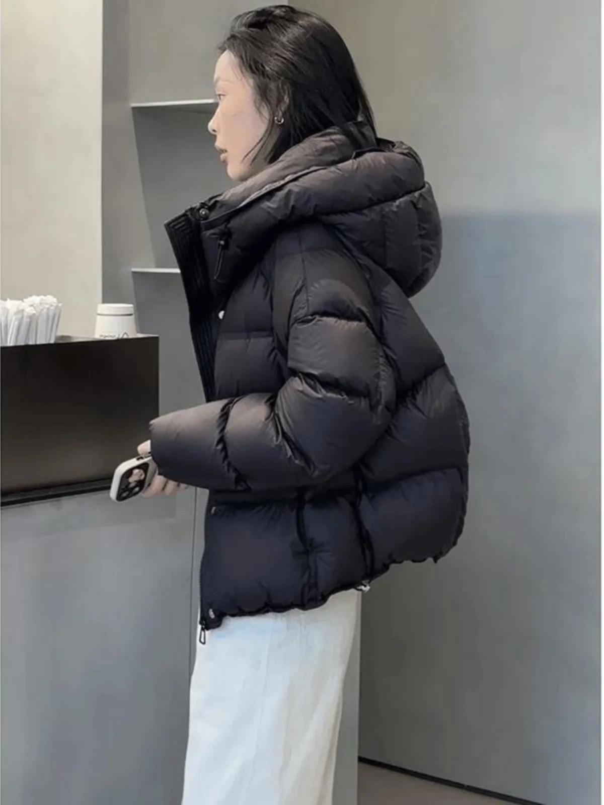 

Short Puffer Jacket Women's Winter New Style Soft Casual Versatile Bread Clothes Outerwear Korean Style Straight Cut White Du...