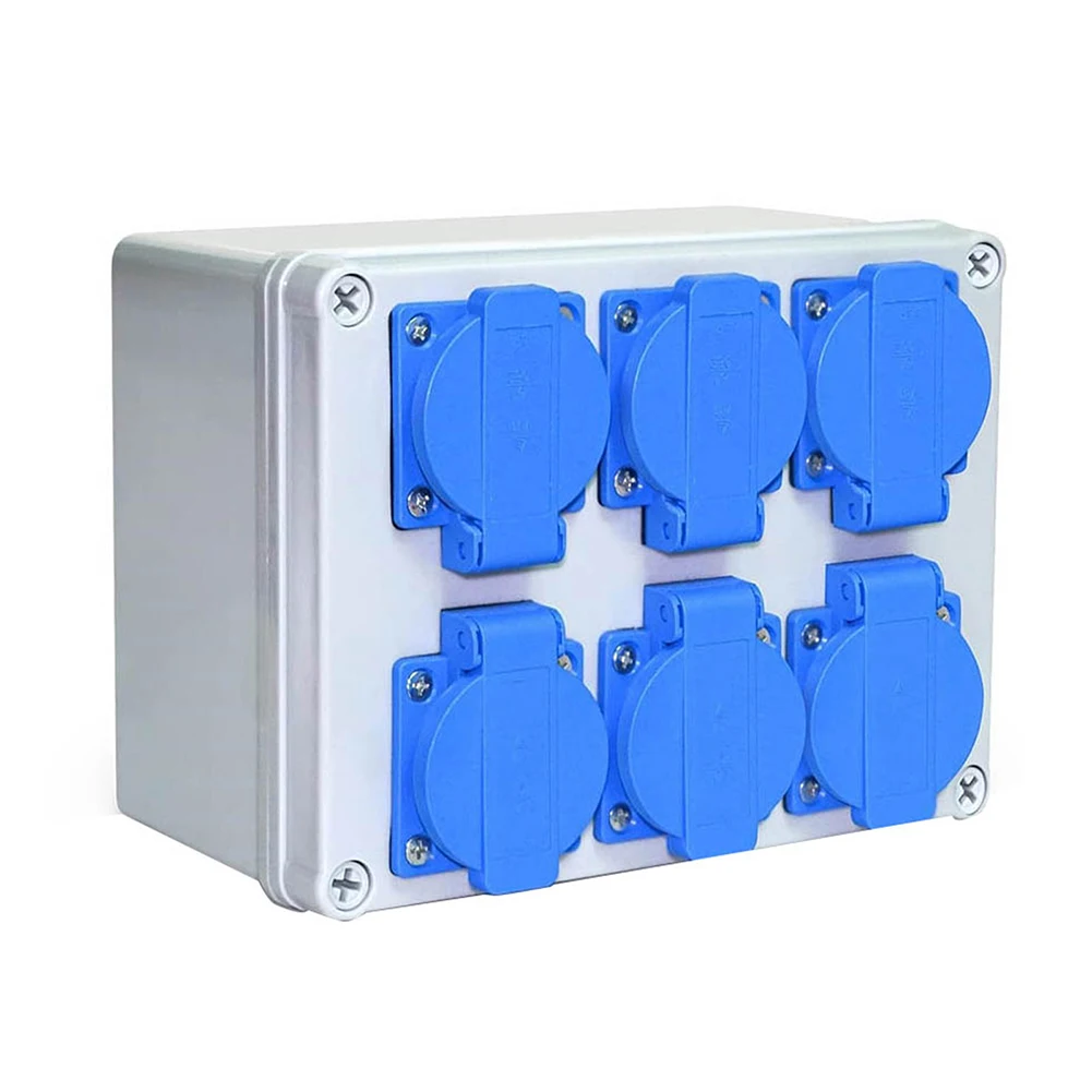 IP44 Waterproof Power Distribution Box 6x230V16A German Socket Wall Mount Electrical Enclosure For Construction Site Outdoor Use
