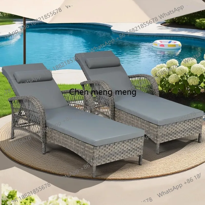 

Комплект из 2 уличных шезлонгов из искусственного ротанга, длина 77 дюймов, всепогодные, 6 положений, на заказ