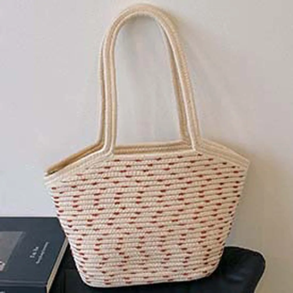 

Trendy Sweet Woven Tote Bag Tassels Pendant Breathable Straw Handbag Lightweight Beige Summer Beach Bag Vacation