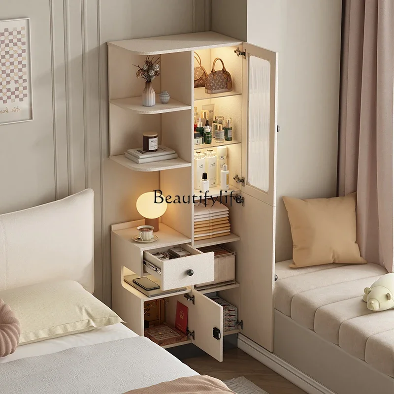 

Cream wind bedside table bookcase integrated high narrow 40cm bag storage cabinet