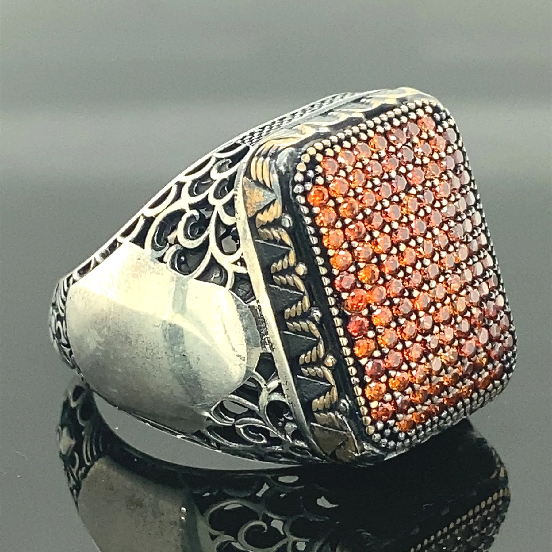 

Garnet Stone Ring , Turkısh Handmade Silver Ring , Ottoman Style Ring , Micro Stone Ring , 925k Sterling Silver Ring