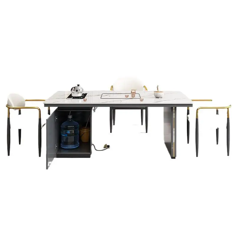

Light luxury rock slab tea table and chair combination balcony office modern kettle stone slab tea table integrated