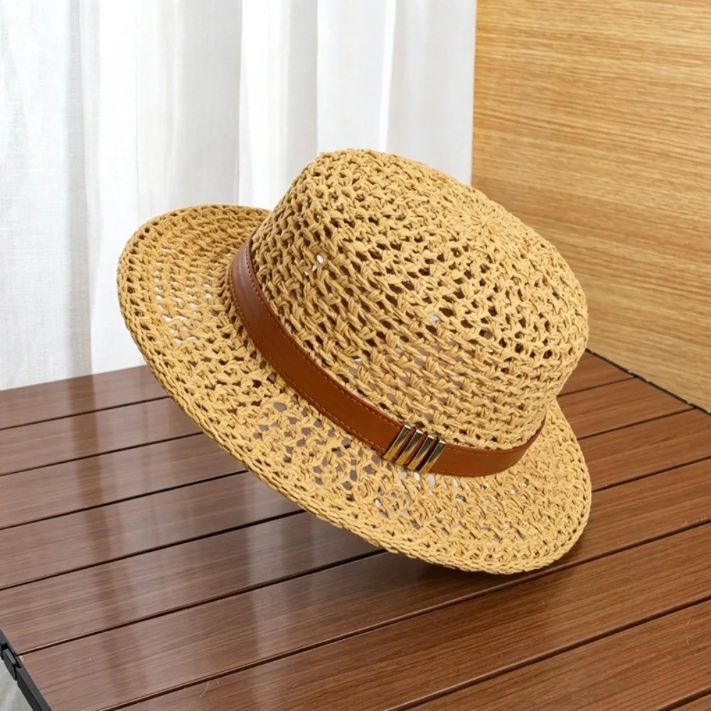 Sun Protection Straw Boater Hat Lightweight Breathable Mesh Handwoven Sun Cap Wide Brimmed Exquisite Craftsmanship