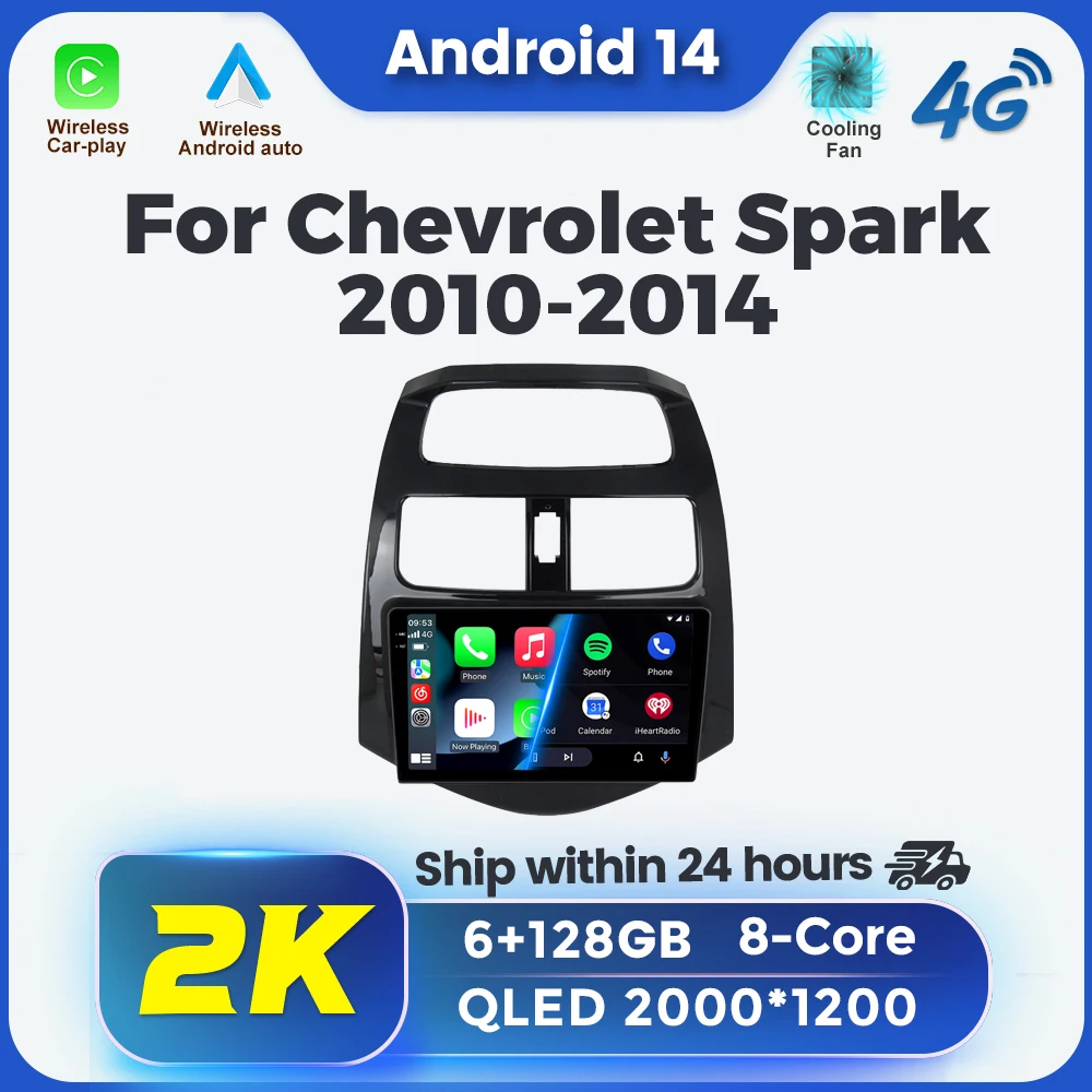 

9Inch 2din CarPlay 2K QLED Screen for Chevrolet Spark Beat Matiz Creative 2010 - 2014 Android Car Multimedia Player Split-Screen
