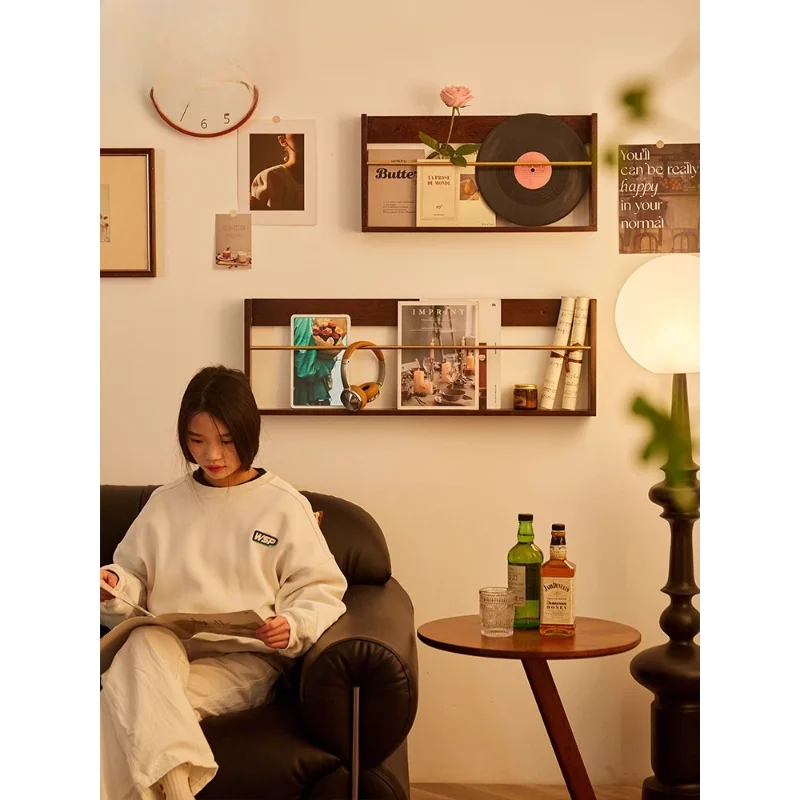 

Solid wood wall shelf wall hanging book shelf living room newspaper picture book storage rack retro wall hanging magazine rack