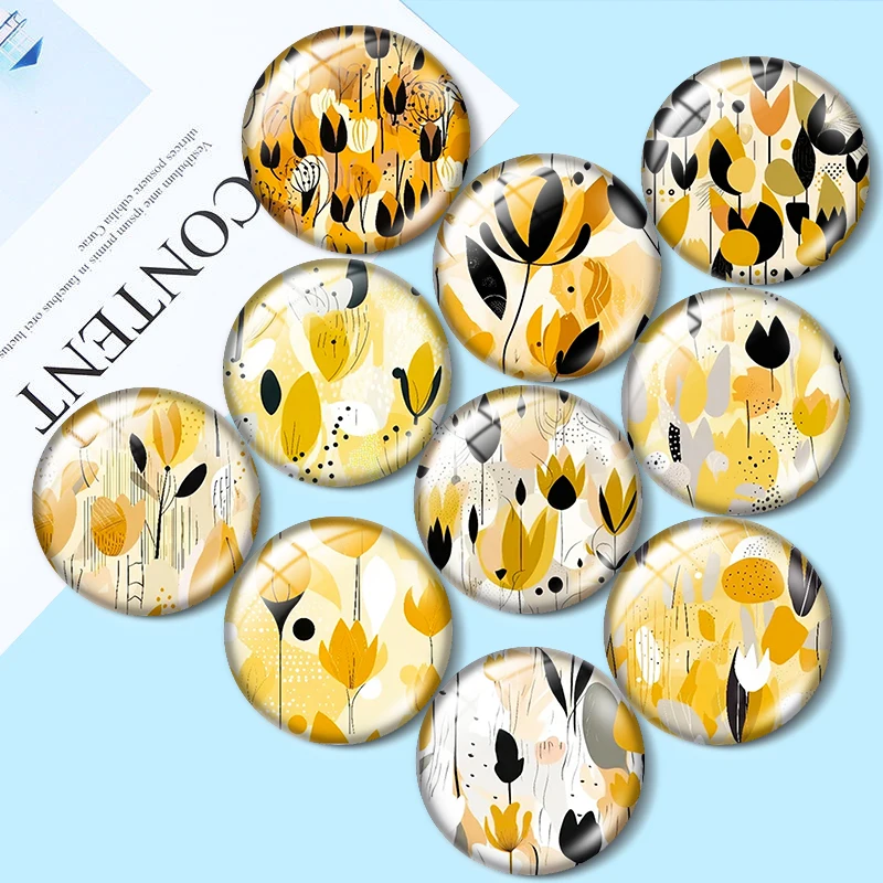 Ilustración de tulipán amarillo, cabujón redondo de vidrio de 10 piezas, 12mm/16mm/18mm, para hacer fotos