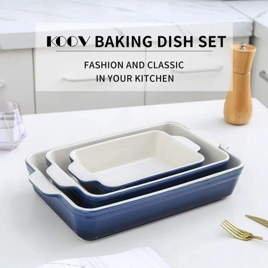 3-Piece Ceramic Baking Dish Set with Gradient Color Design, Oven Safe to 500°F, Dishwasher Safe, Nonstick & Scratch Resistant Stoneware Casserole Dishes