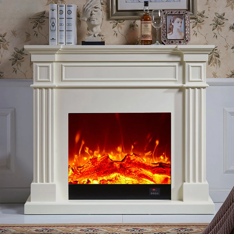 European style fireplace, solid wood, American style electric fireplace, heating decoration, dark white TV fireplace