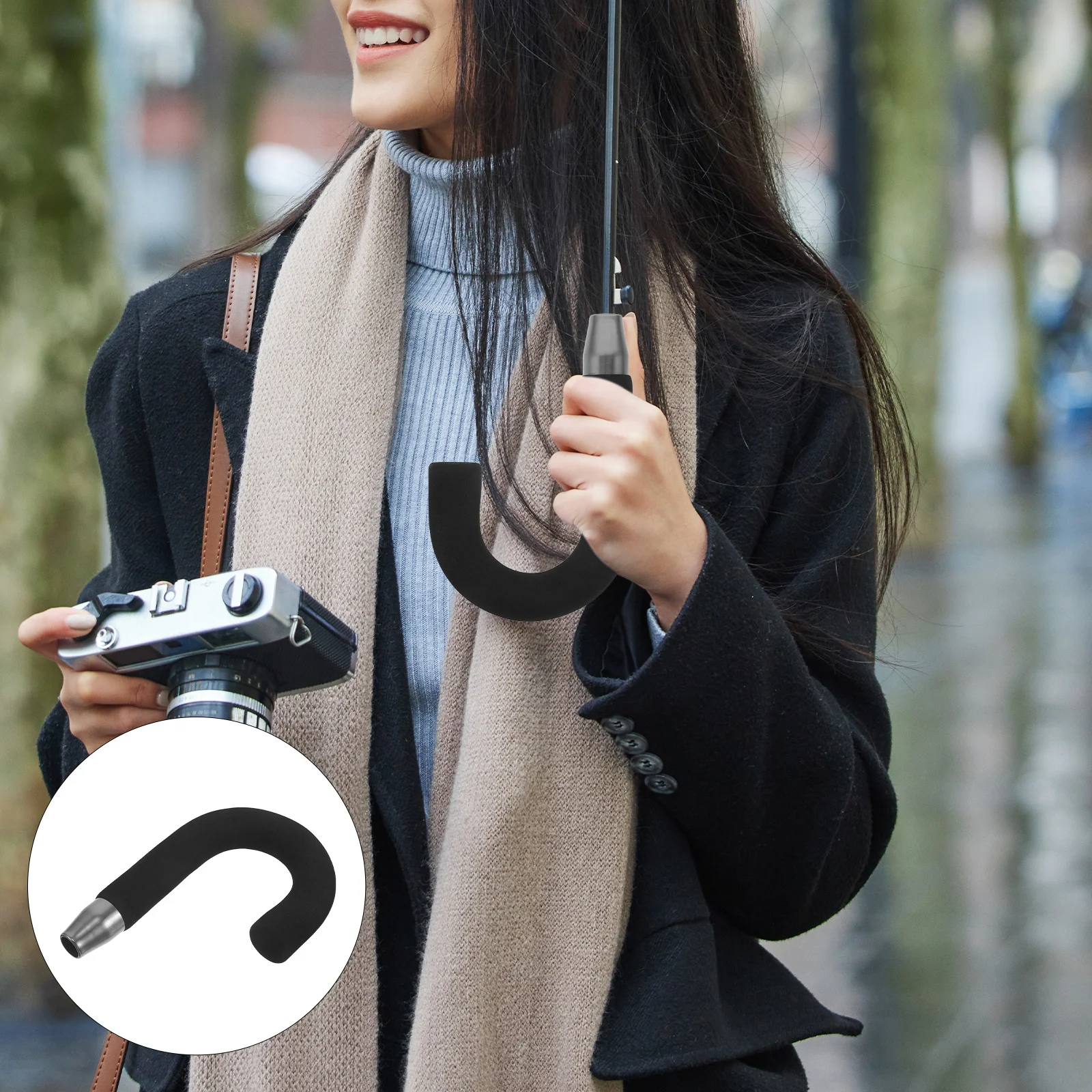 

Hook Umbrella Handle Replacement 14Mm Hole Black Sponge Grip Long Folding Parasol Repair Accessory Rain Umbrella Spare Part