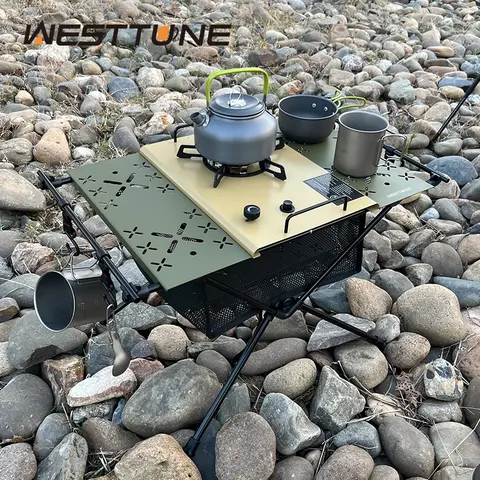 WESTTUNE 캠핑 테이블(IGT 스토브 포함) 휴대용 알루미늄 합금 접이식 테이블(액세서리 포함) 다기능 야외 테이블